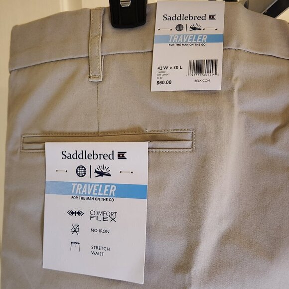 Saddlebred Traveler Flat Front Comfort Flex No Iron Khaki Pants 42x30 - Picture 4 of 7